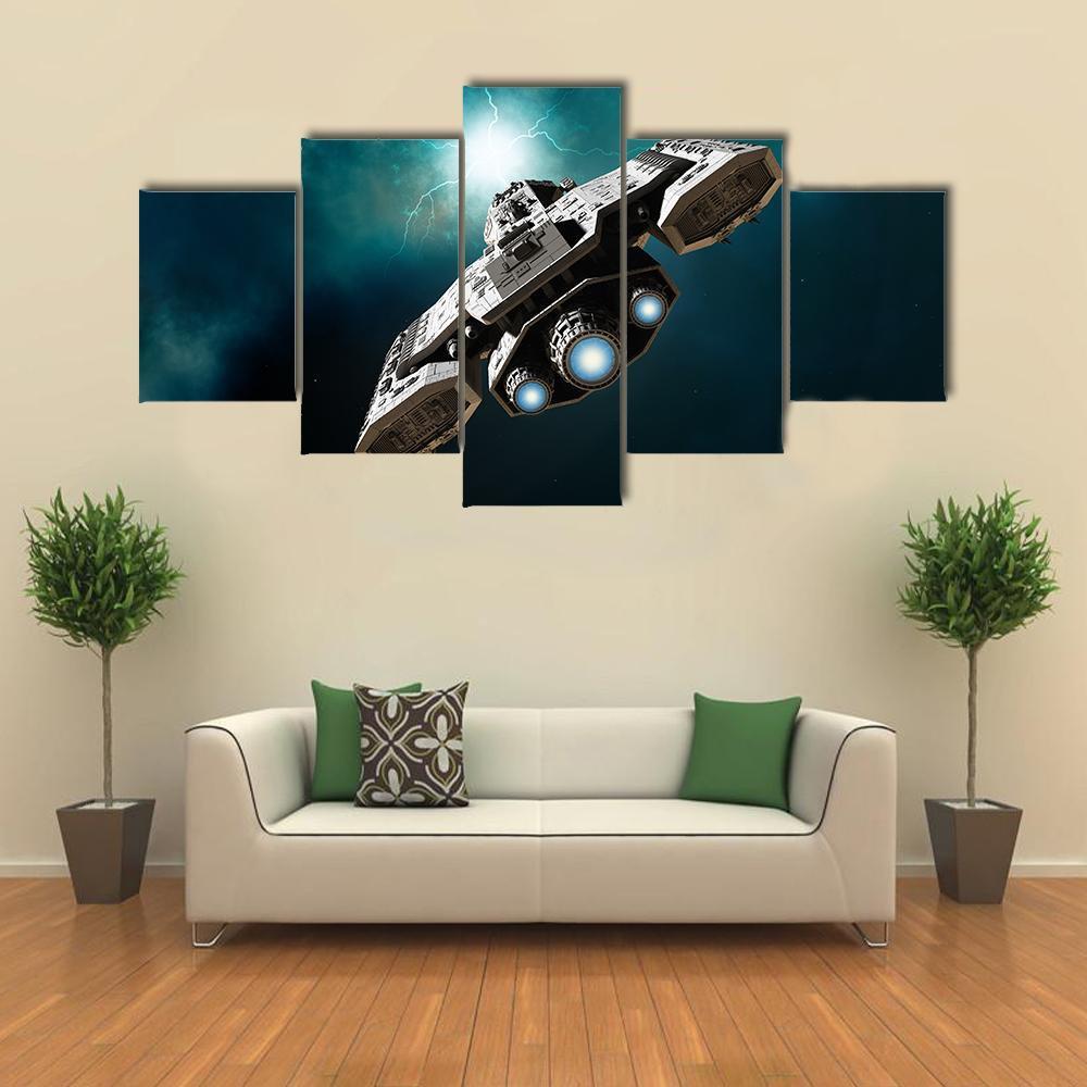 Spaceship About To Enter A Wormhole Canvas Wall Art-5 Star-Gallery Wrap-62" x 32"-Tiaracle