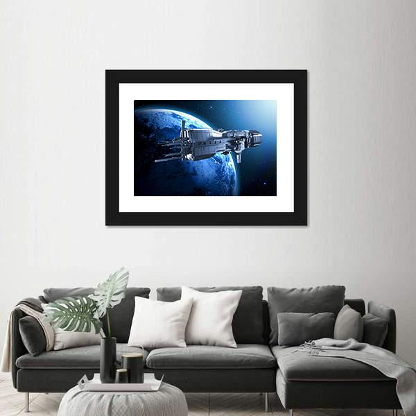 Spaceship Above An Alien Planet Canvas Wall Art-3 Horizontal-Gallery Wrap-25" x 16"-Tiaracle