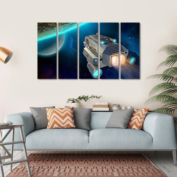 Spaceship Approaching A Planet Canvas Wall Art-5 Horizontal-Gallery Wrap-22" x 12"-Tiaracle