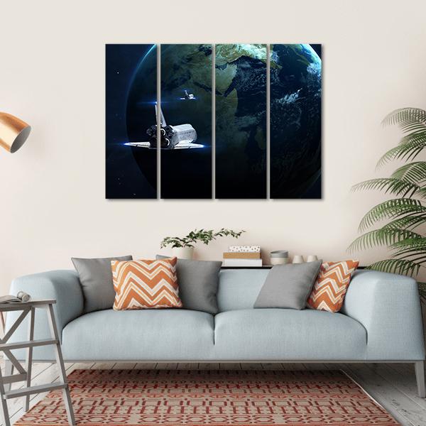 Spaceship Approaching Earth Canvas Wall Art-4 Horizontal-Gallery Wrap-34" x 24"-Tiaracle