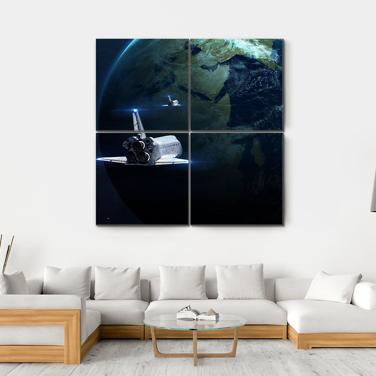 Spaceship Approaching Earth Canvas Wall Art-4 Square-Gallery Wrap-17" x 17"-Tiaracle