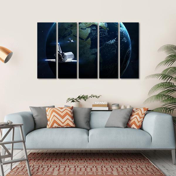 Spaceship Approaching Earth Canvas Wall Art-5 Horizontal-Gallery Wrap-22" x 12"-Tiaracle