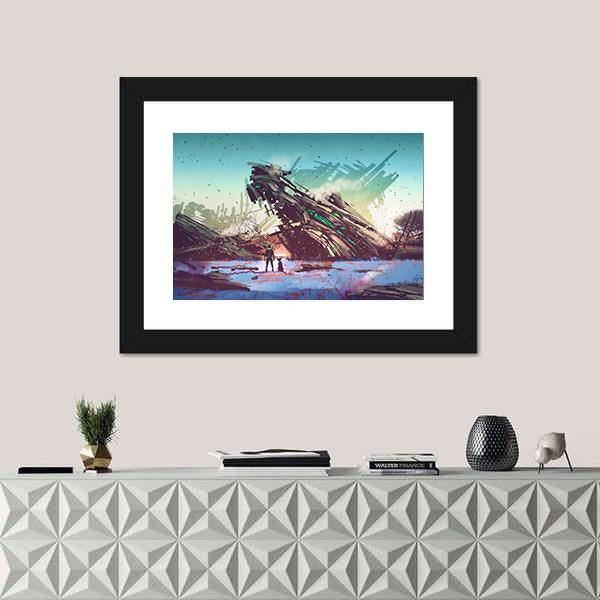 Spaceship Crashed Canvas Wall Art-1 Piece-Framed Print-20" x 16"-Tiaracle