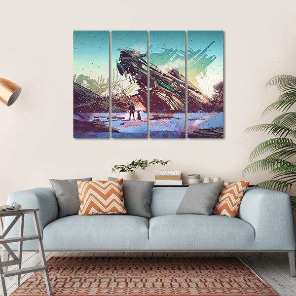 Spaceship Crashed Canvas Wall Art-4 Horizontal-Gallery Wrap-34" x 24"-Tiaracle