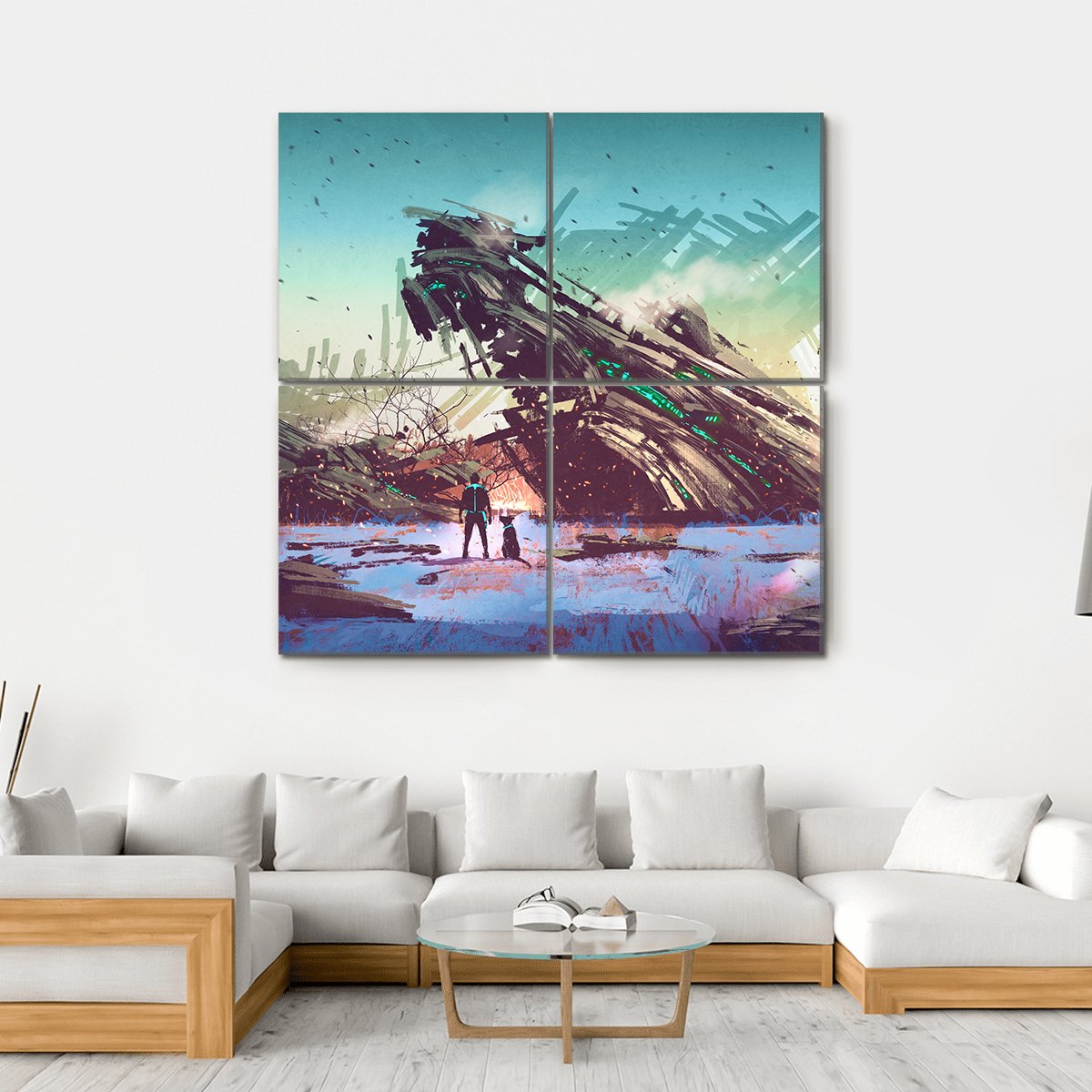 Spaceship Crashed Canvas Wall Art-4 Square-Gallery Wrap-17" x 17"-Tiaracle