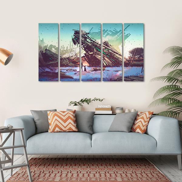 Spaceship Crashed Canvas Wall Art-5 Horizontal-Gallery Wrap-22" x 12"-Tiaracle