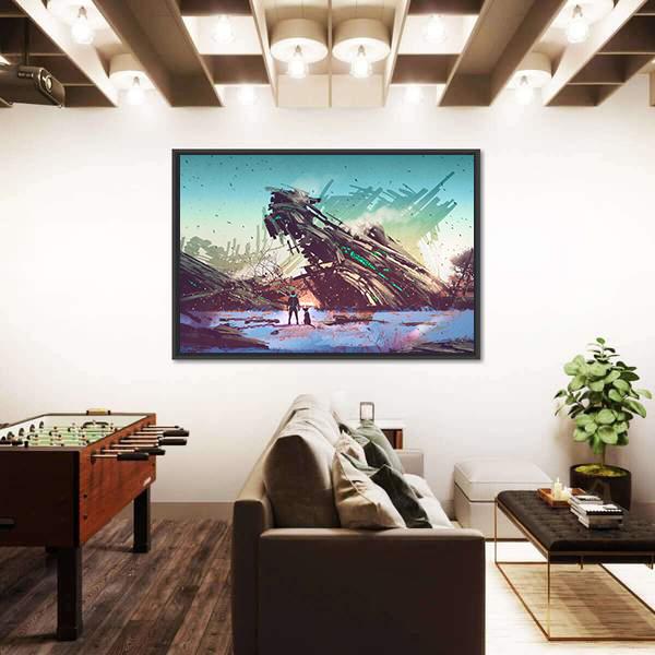 Spaceship Crashed Canvas Wall Art-3 Horizontal-Gallery Wrap-25" x 16"-Tiaracle