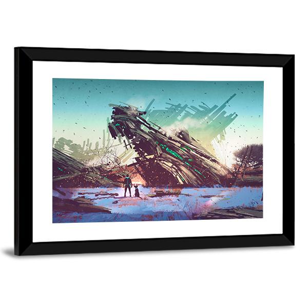 Spaceship Crashed Canvas Wall Art-3 Horizontal-Gallery Wrap-25" x 16"-Tiaracle
