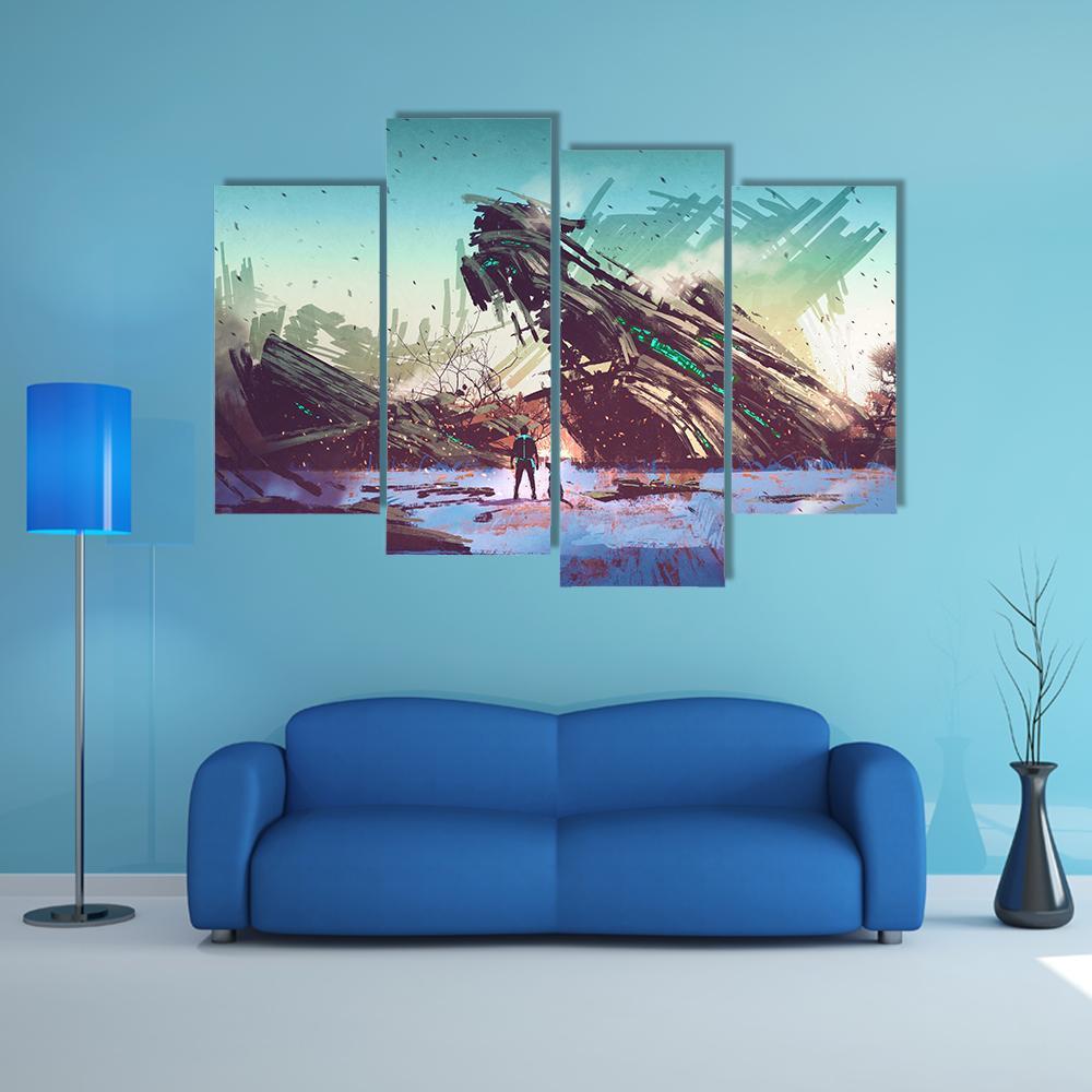 Spaceship Crashed Canvas Wall Art-4 Pop-Gallery Wrap-50" x 32"-Tiaracle