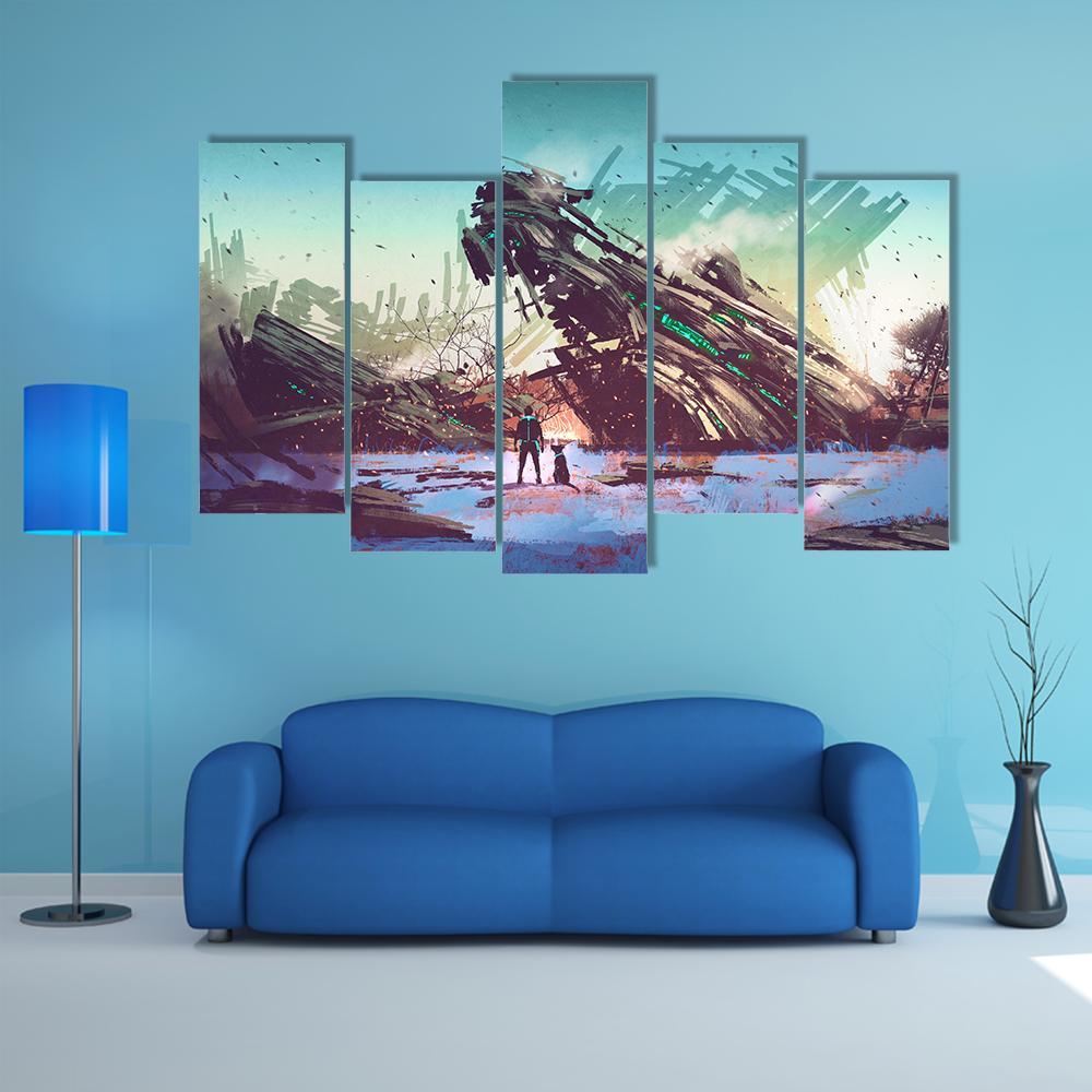 Spaceship Crashed Canvas Wall Art-5 Pop-Gallery Wrap-47" x 32"-Tiaracle