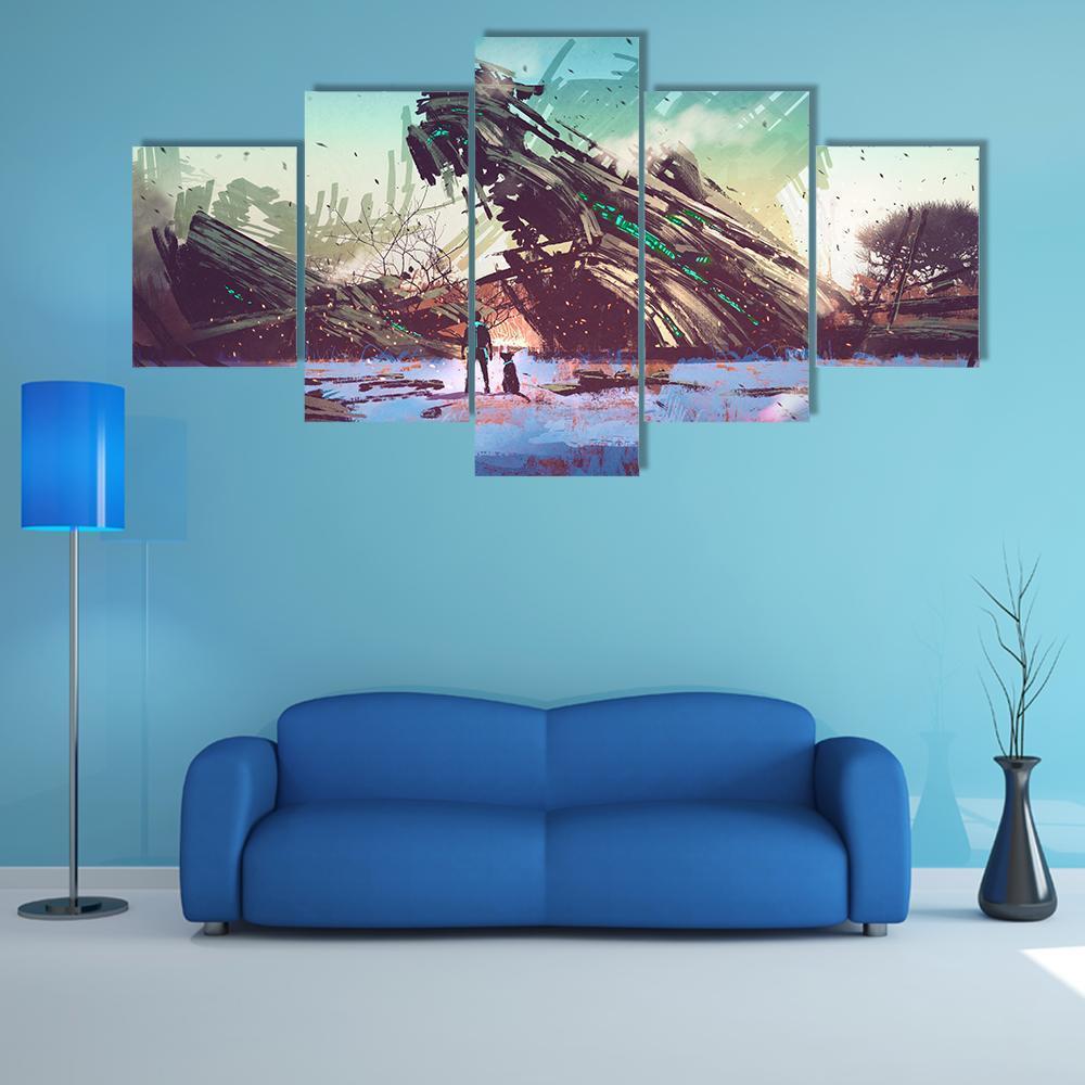 Spaceship Crashed Canvas Wall Art-5 Star-Gallery Wrap-62" x 32"-Tiaracle