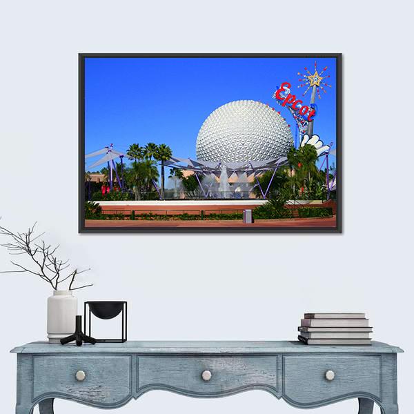 Spaceship Earth With Mickey Mouse Canvas Wall Art-1 Piece-Floating Frame-24" x 16"-Tiaracle