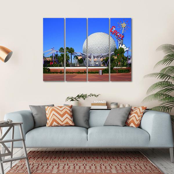 Spaceship Earth With Mickey Mouse Canvas Wall Art-4 Horizontal-Gallery Wrap-34" x 24"-Tiaracle