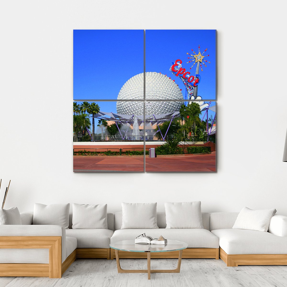Spaceship Earth With Mickey Mouse Canvas Wall Art-4 Square-Gallery Wrap-17" x 17"-Tiaracle