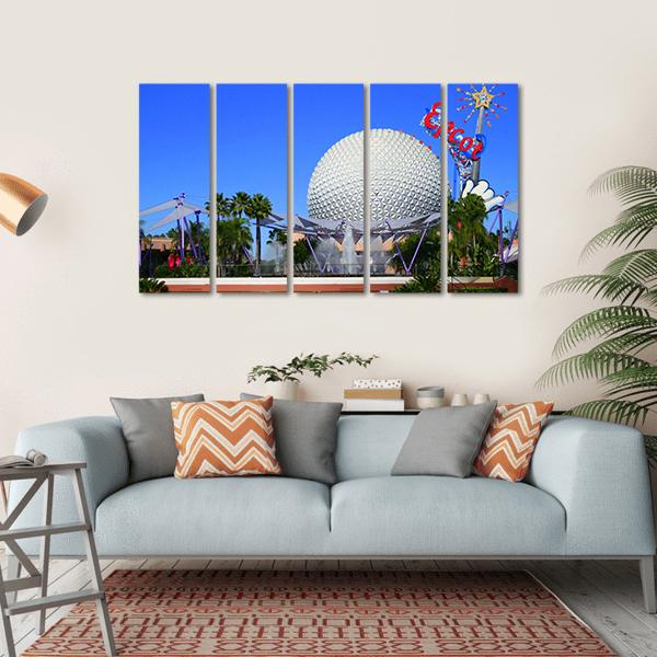 Spaceship Earth With Mickey Mouse Canvas Wall Art-5 Horizontal-Gallery Wrap-22" x 12"-Tiaracle