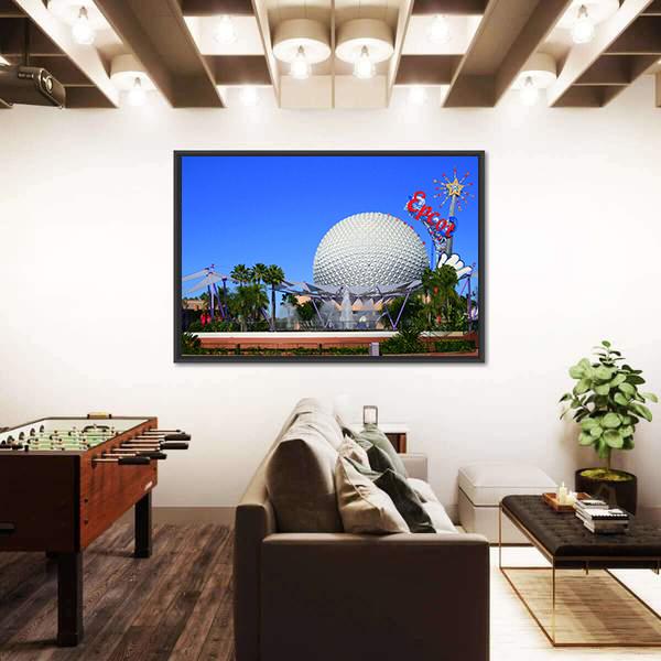 Spaceship Earth With Mickey Mouse Canvas Wall Art-5 Horizontal-Gallery Wrap-22" x 12"-Tiaracle