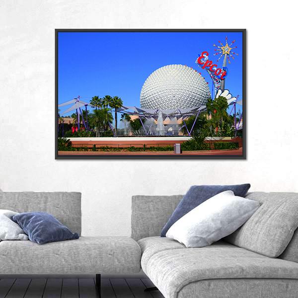 Spaceship Earth With Mickey Mouse Canvas Wall Art-5 Horizontal-Gallery Wrap-22" x 12"-Tiaracle