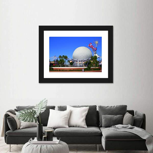 Spaceship Earth With Mickey Mouse Canvas Wall Art-5 Horizontal-Gallery Wrap-22" x 12"-Tiaracle