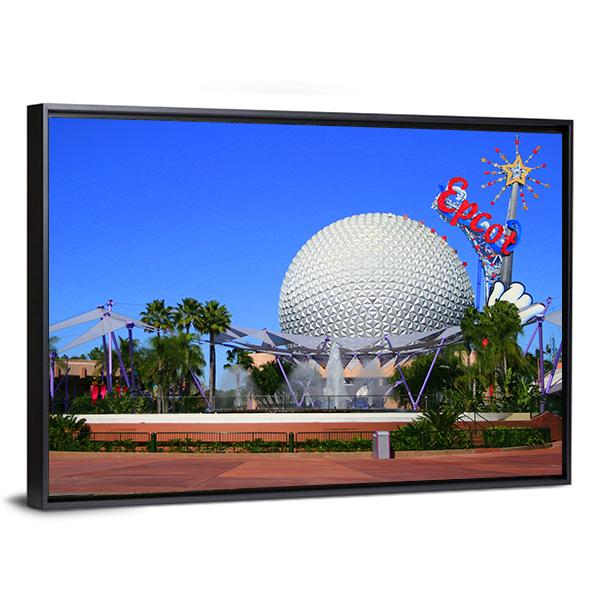 Spaceship Earth With Mickey Mouse Canvas Wall Art-5 Horizontal-Gallery Wrap-22" x 12"-Tiaracle