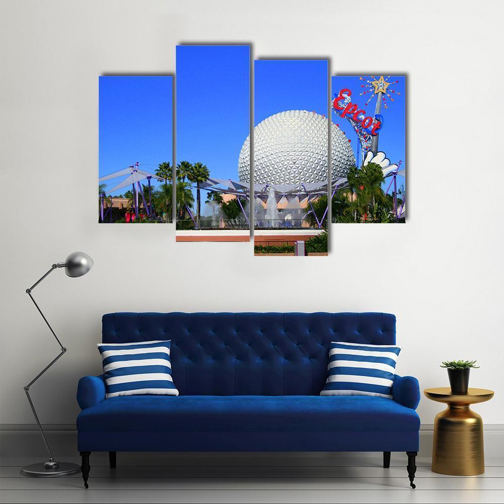 Spaceship Earth With Mickey Mouse Canvas Wall Art-1 Piece-Gallery Wrap-48" x 32"-Tiaracle