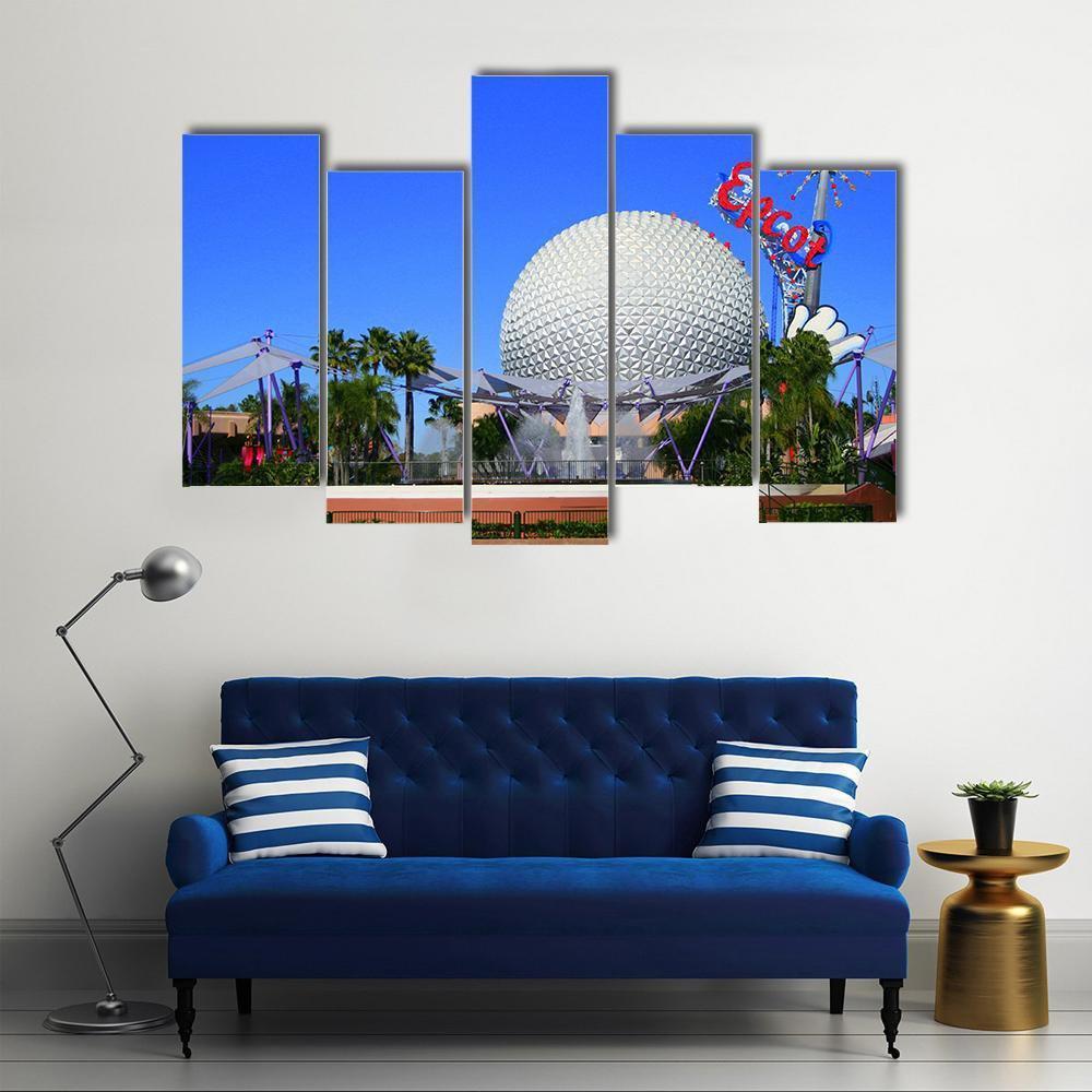 Spaceship Earth With Mickey Mouse Canvas Wall Art-5 Pop-Gallery Wrap-47" x 32"-Tiaracle