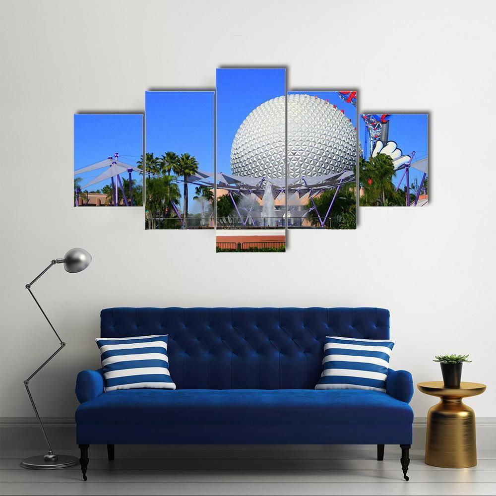 Spaceship Earth With Mickey Mouse Canvas Wall Art-5 Star-Gallery Wrap-62" x 32"-Tiaracle