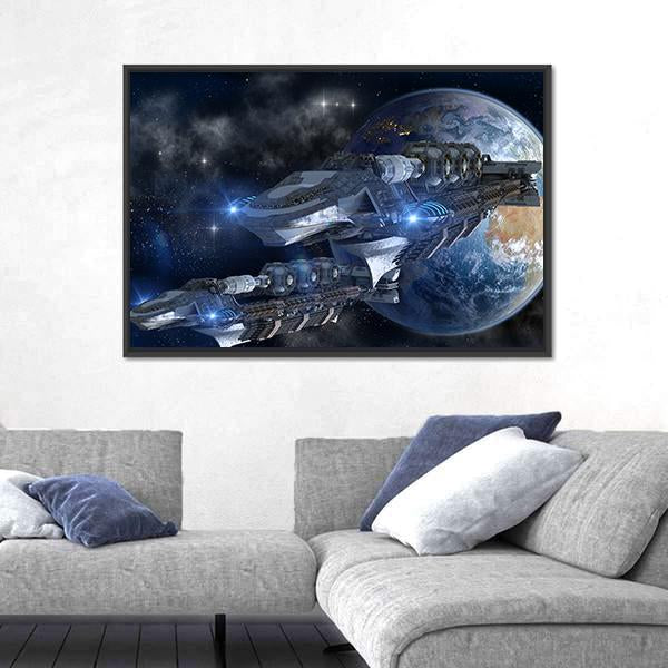 Spaceship Fleet Leaving Earth Canvas Wall Art-3 Horizontal-Gallery Wrap-25" x 16"-Tiaracle