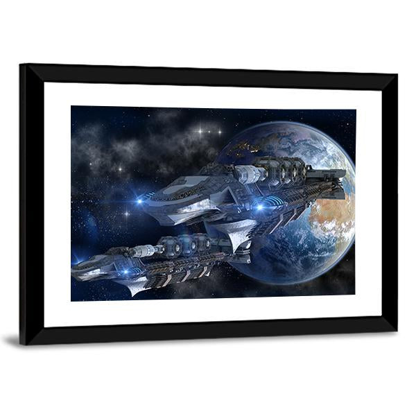 Spaceship Fleet Leaving Earth Canvas Wall Art-3 Horizontal-Gallery Wrap-25" x 16"-Tiaracle