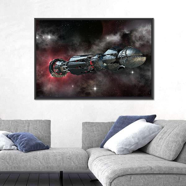 Spaceship In Interstellar Travel On A Galactic Starfield For Alien Canvas Wall Art-3 Horizontal-Gallery Wrap-25" x 16"-Tiaracle