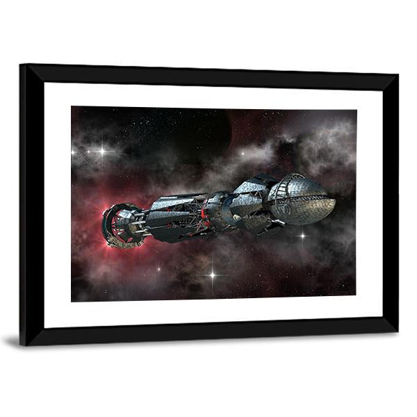 Spaceship In Interstellar Travel On A Galactic Starfield For Alien Canvas Wall Art-3 Horizontal-Gallery Wrap-25" x 16"-Tiaracle