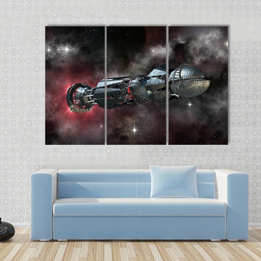 Spaceship In Interstellar Travel On A Galactic Starfield For Alien Canvas Wall Art-3 Horizontal-Gallery Wrap-37" x 24"-Tiaracle