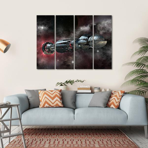 Spaceship In Interstellar Travel On A Galactic Starfield For Alien Canvas Wall Art-4 Horizontal-Gallery Wrap-34" x 24"-Tiaracle