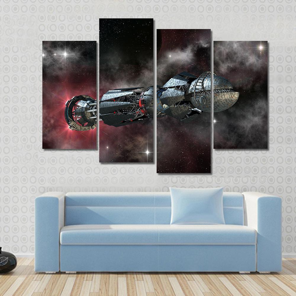 Spaceship In Interstellar Travel On A Galactic Starfield For Alien Canvas Wall Art-4 Pop-Gallery Wrap-50" x 32"-Tiaracle