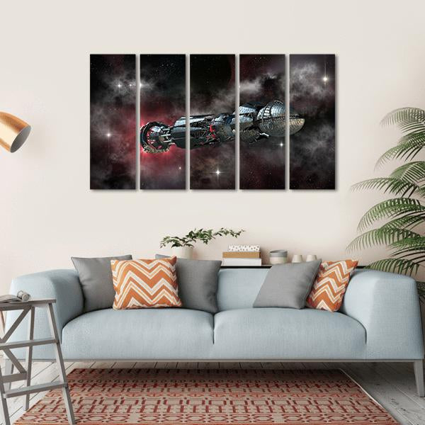 Spaceship In Interstellar Travel On A Galactic Starfield For Alien Canvas Wall Art-5 Horizontal-Gallery Wrap-22" x 12"-Tiaracle
