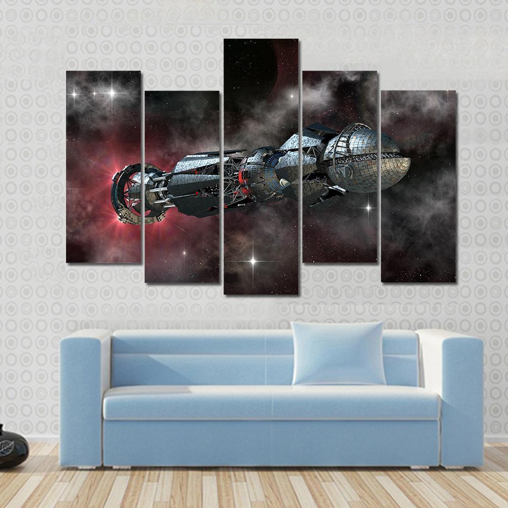 Spaceship In Interstellar Travel On A Galactic Starfield For Alien Canvas Wall Art-5 Star-Gallery Wrap-62" x 32"-Tiaracle