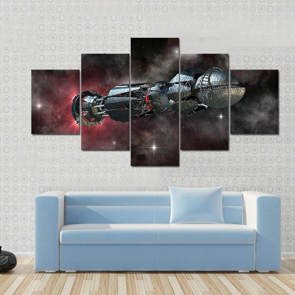 Spaceship In Interstellar Travel On A Galactic Starfield For Alien Canvas Wall Art-5 Star-Gallery Wrap-62" x 32"-Tiaracle