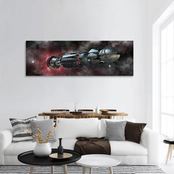 Spaceship In Interstellar Travel Panoramic Canvas Wall Art-3 Piece-25" x 08"-Tiaracle