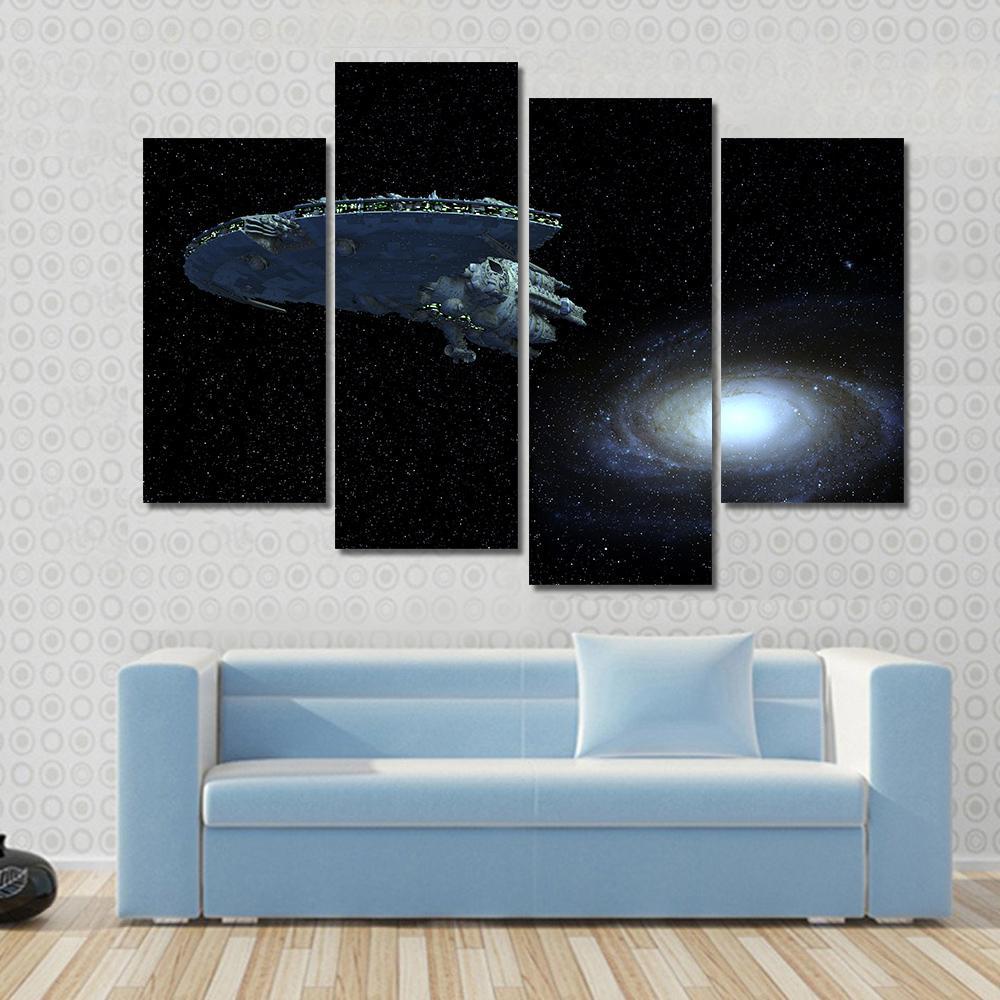 Spaceship Moving Away From Galaxy Canvas Wall Art-4 Pop-Gallery Wrap-50" x 32"-Tiaracle