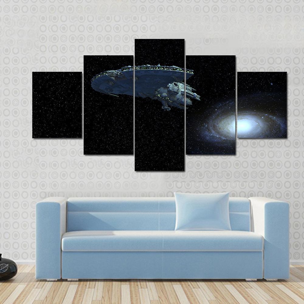 Spaceship Moving Away From Galaxy Canvas Wall Art-3 Horizontal-Gallery Wrap-37" x 24"-Tiaracle