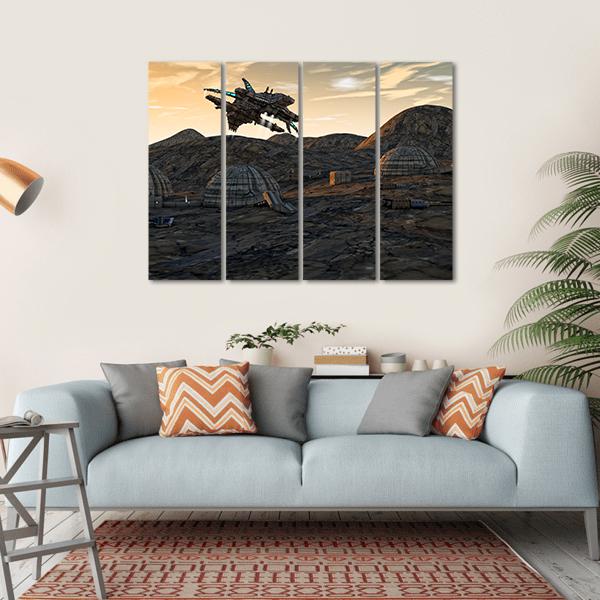 Spaceship On Planet Canvas Wall Art-4 Horizontal-Gallery Wrap-34" x 24"-Tiaracle
