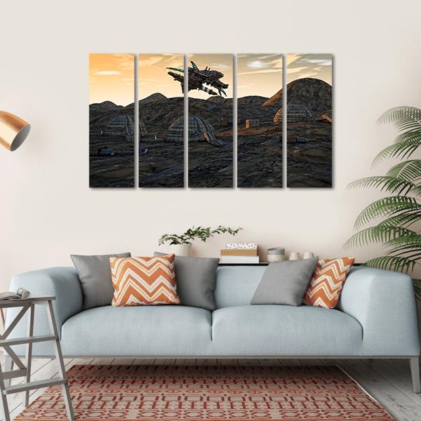 Spaceship On Planet Canvas Wall Art-5 Horizontal-Gallery Wrap-22" x 12"-Tiaracle