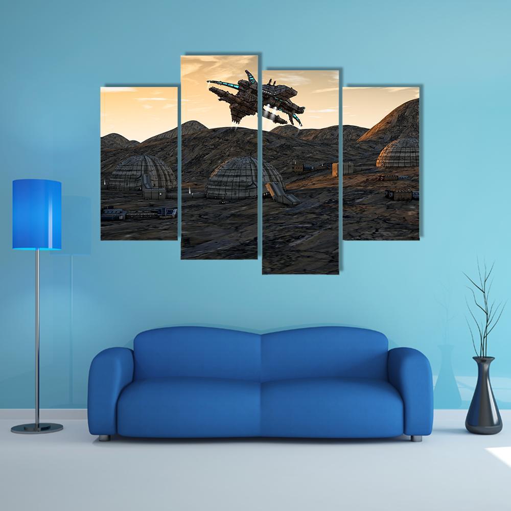 Spaceship On Planet Canvas Wall Art-4 Pop-Gallery Wrap-50" x 32"-Tiaracle