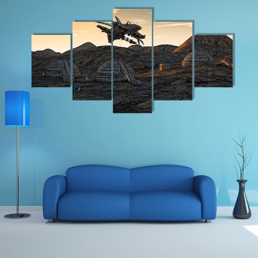 Spaceship On Planet Canvas Wall Art-3 Horizontal-Gallery Wrap-37" x 24"-Tiaracle