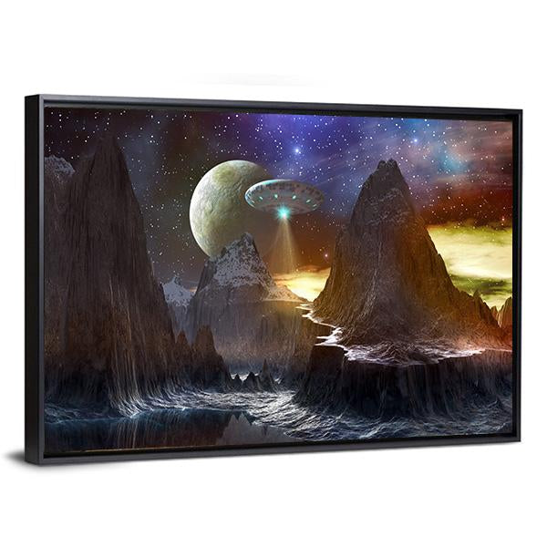 Spaceship Over Mountain Path Canvas Wall Art-3 Horizontal-Gallery Wrap-25" x 16"-Tiaracle