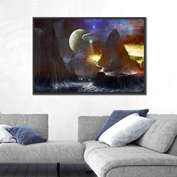 Spaceship Over Mountain Path Canvas Wall Art-3 Horizontal-Gallery Wrap-25" x 16"-Tiaracle