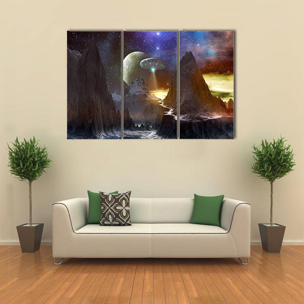 Spaceship Over Mountain Path Canvas Wall Art-3 Horizontal-Gallery Wrap-37" x 24"-Tiaracle