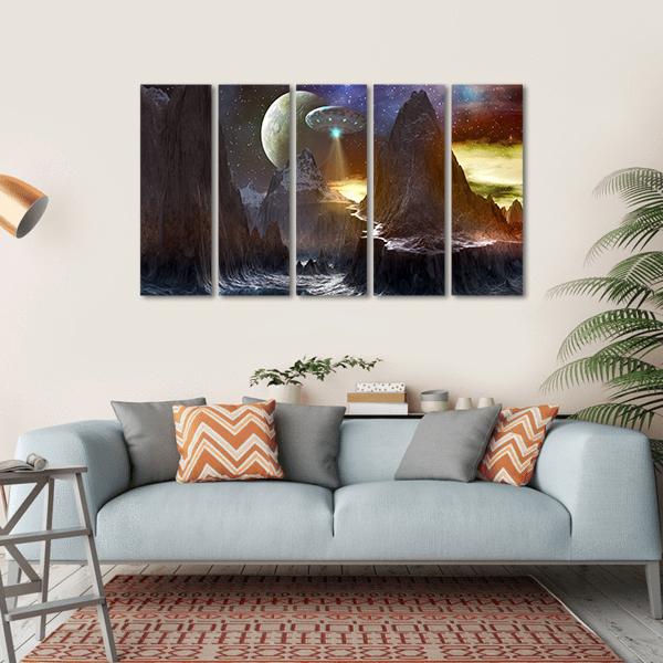 Spaceship Over Mountain Path Canvas Wall Art-5 Horizontal-Gallery Wrap-22" x 12"-Tiaracle