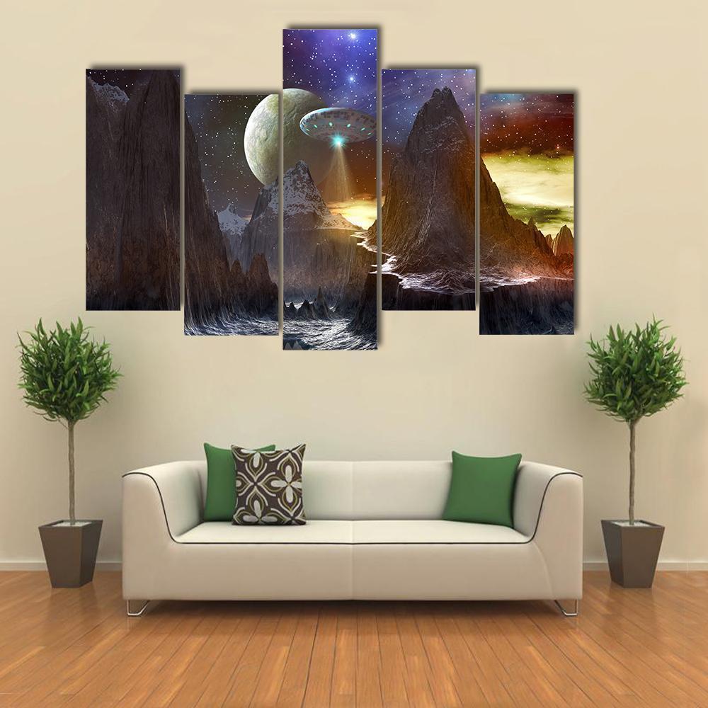 Spaceship Over Mountain Path Canvas Wall Art-5 Pop-Gallery Wrap-47" x 32"-Tiaracle