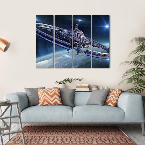 Spaceship With Dome Core And Gravitation Wheel Canvas Wall Art-4 Horizontal-Gallery Wrap-34" x 24"-Tiaracle