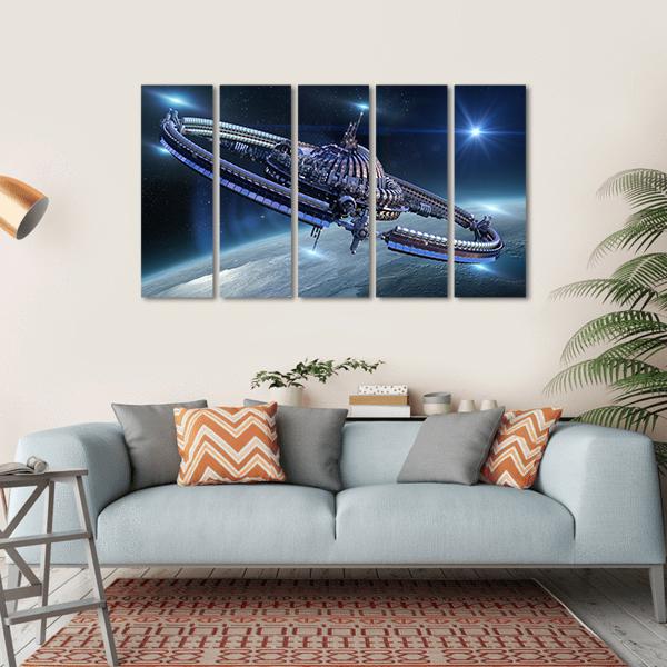Spaceship With Dome Core And Gravitation Wheel Canvas Wall Art-5 Horizontal-Gallery Wrap-22" x 12"-Tiaracle